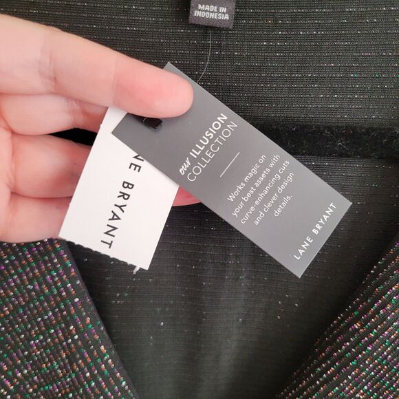 Lane Bryant Womens Blouse Size 14 16 Black Rainbow Sparkle Stripes Tie Front NWT - Picture 3 of 12